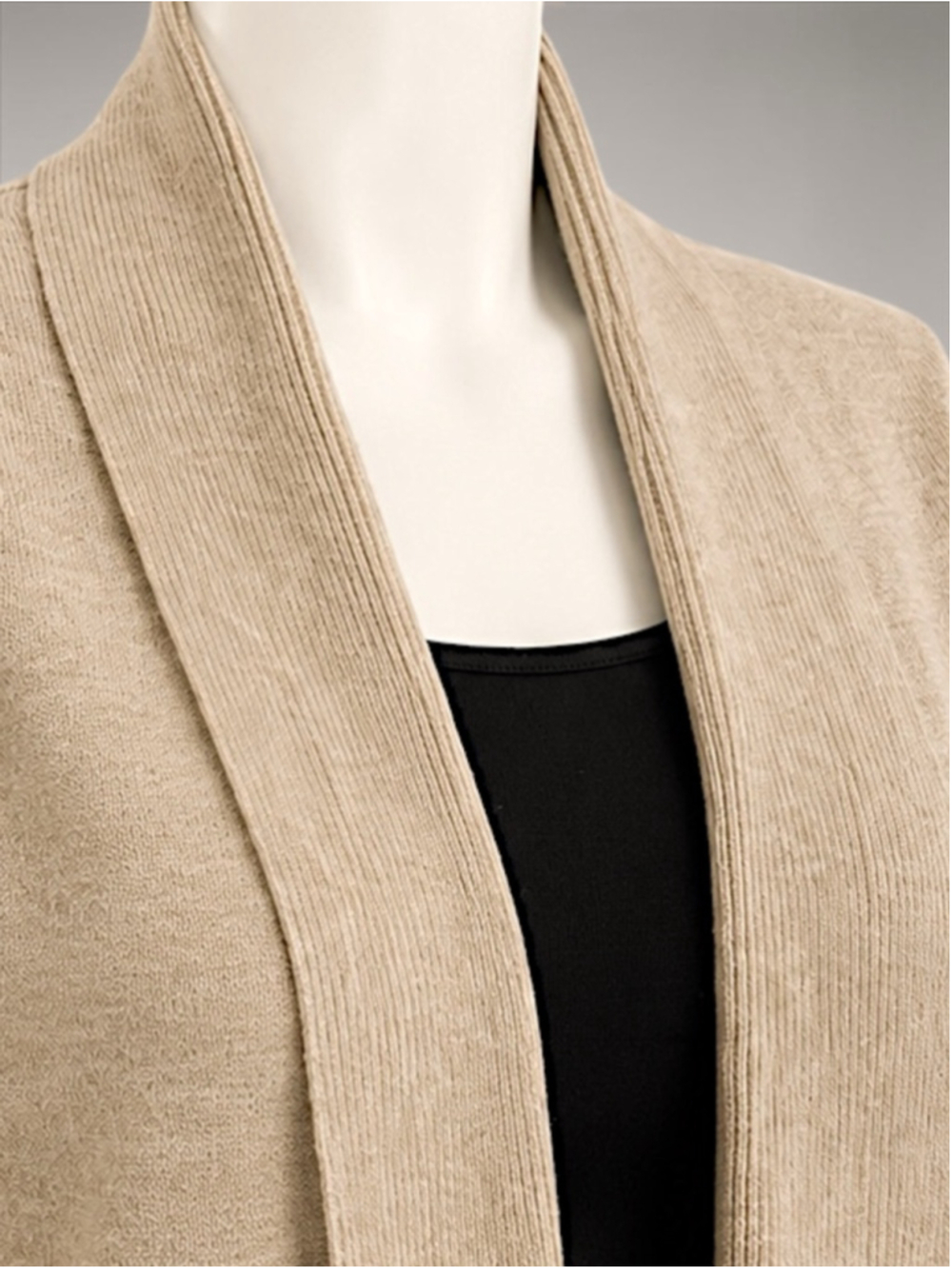 Women's Ellie Beige Ribbed Knit Open Cardigan Sweater L - Picture 2 of 7